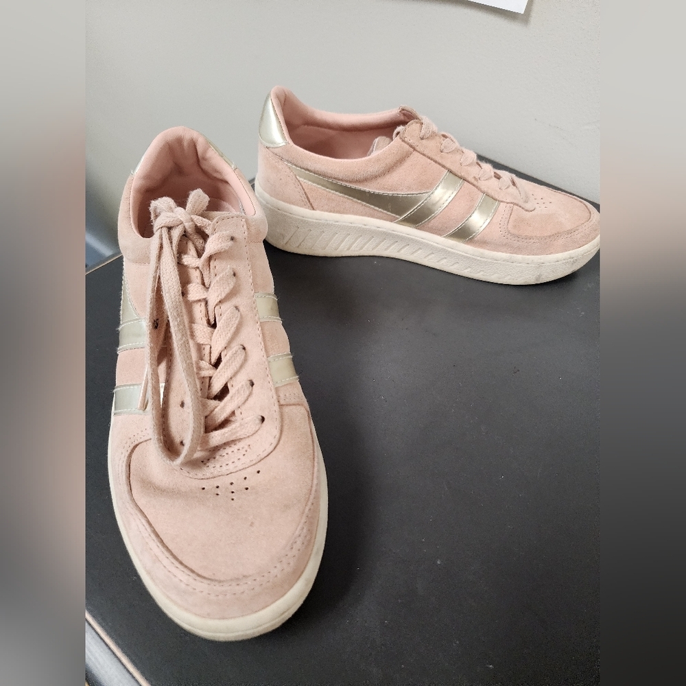 Gola Grandslam Pearl Pink Suede Sneakers Gold Stripe Size 7 - Picture 7 of 10